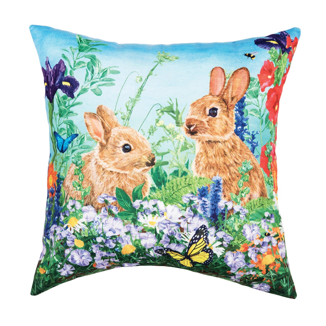 Easter Bunny Garden Paradise HD Printed Indoor/Outdoor Accent Throw Pillow 18" x 18"